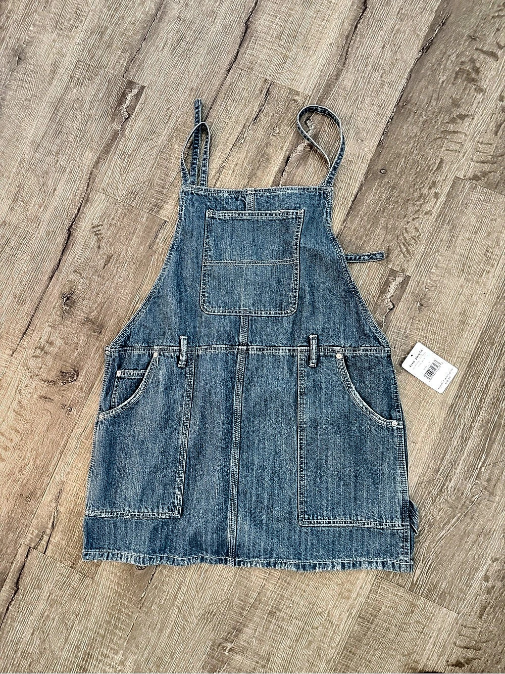 Free People overall mini dress Denim Striped Mini Dress Size Large NWT